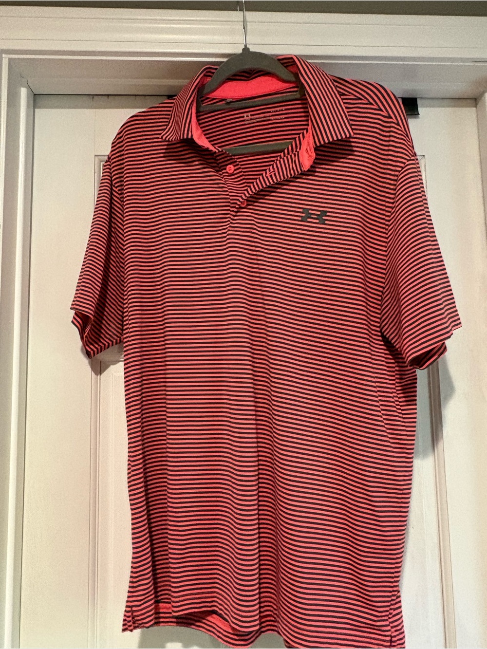 LG Men’s Neon Orange and Black Striped Polo Shirt